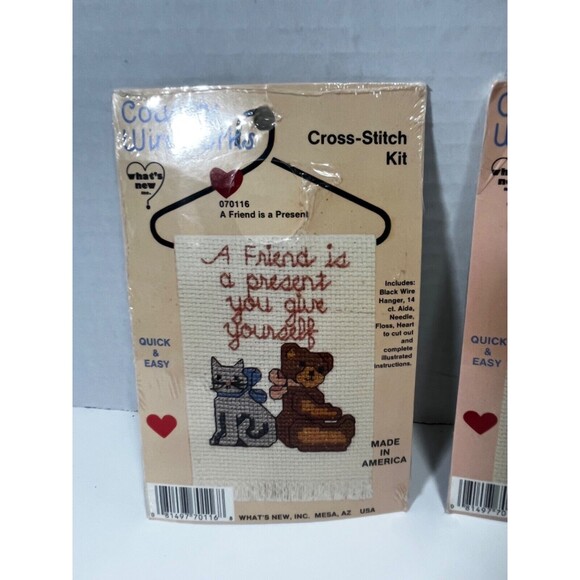 Vintage COUNTRY WIREWORKS Cross Stitch Kit #070116 Friend and #070103 Happiness - Picture 2 of 6